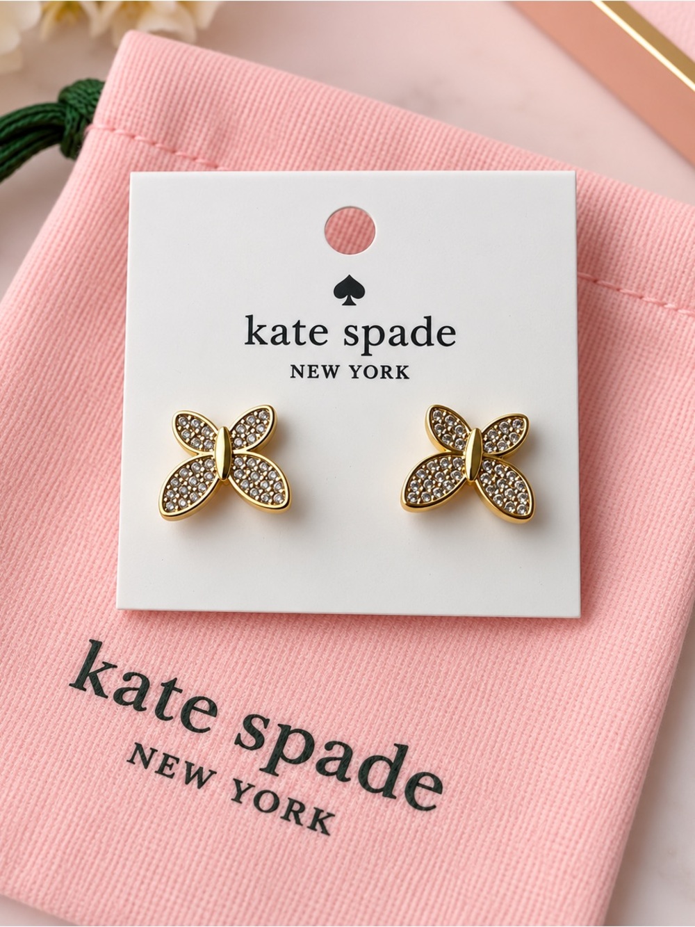 kate spade Gold Butterfly Crystal Stud Earrings